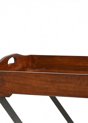 Wood Tray With Cross Iron Base