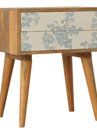 Blaues Nachttischchen mit Blumenmuster
