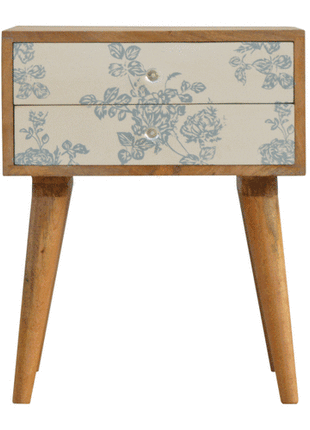 Blaues Nachttischchen mit Blumenmuster