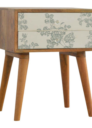 Green Floral Screen Printed Bedside