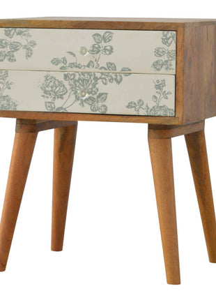 Green Floral Screen Printed Bedside