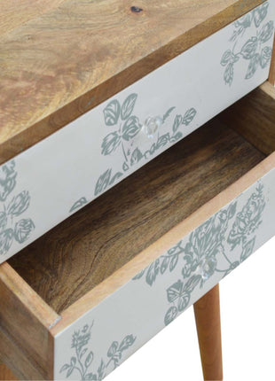 Green Floral Screen Printed Bedside