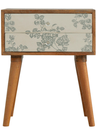 Green Floral Screen Printed Bedside