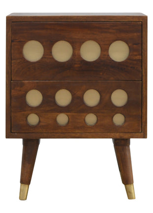 Chestnut Brass Cut-out Bedside