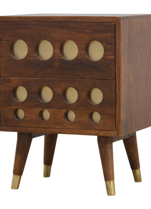 Chestnut Brass Cut-out Bedside
