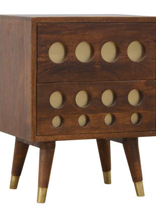Chestnut Brass Cut-out Bedside