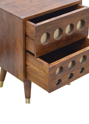 Chestnut Brass Cut-out Bedside