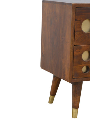 Chestnut Brass Cut-out Bedside