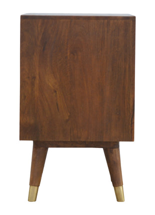 Chestnut Brass Cut-out Bedside