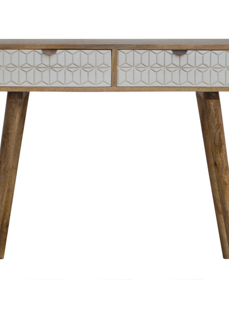 Sleek White Carved Console Table