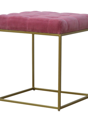 Pink Velvet Gold Base Footstool