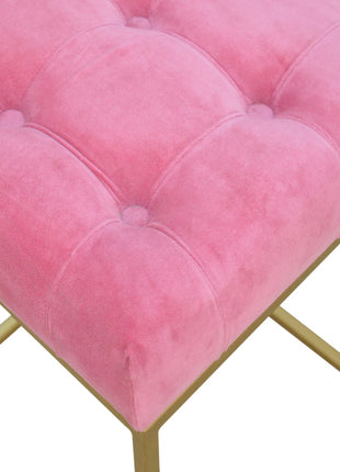 Pink Velvet Gold Base Footstool
