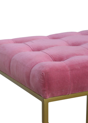 Pink Velvet Gold Base Footstool