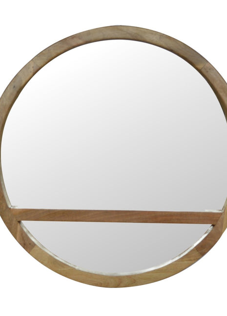 Wooden Round Mirror with 1 Shelf