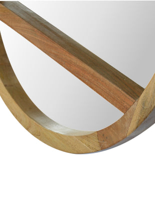 Wooden Round Mirror with 1 Shelf