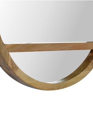 Wooden Round Mirror with 1 Shelf