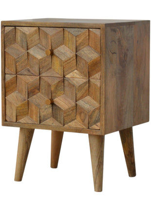 Cube Carved 2 Drawer Bedside