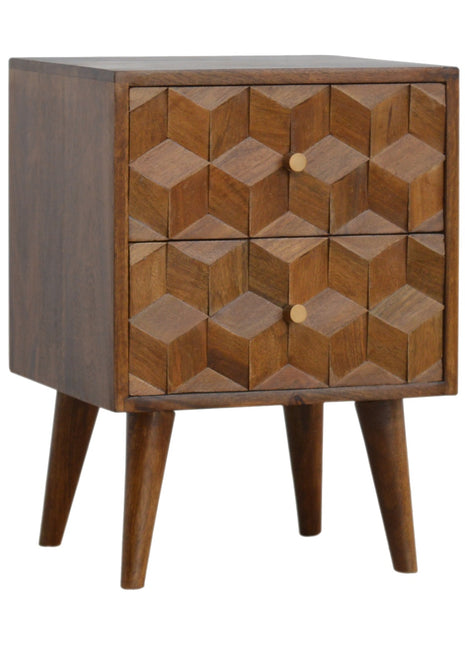 Chestnut Cube Carved Bedside