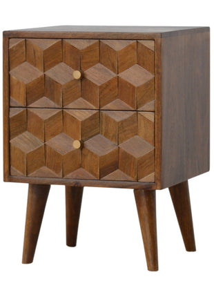 Chestnut Cube Carved Bedside