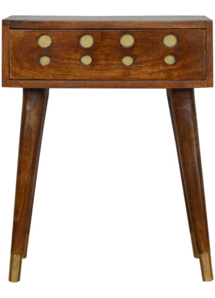 Chestnut Brass Cut out Bedside