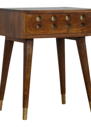 Chestnut Brass Cut out Bedside