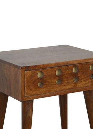 Chestnut Brass Cut out Bedside