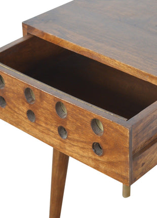 Chestnut Brass Cut out Bedside