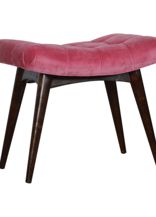 Pink Cotton Velvet Curved Bench