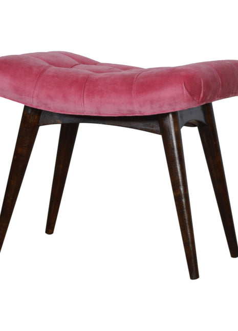 Pink Cotton Velvet Curved Bench
