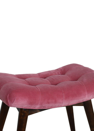 Pink Cotton Velvet Curved Bench