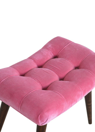 Pink Cotton Velvet Curved Bench