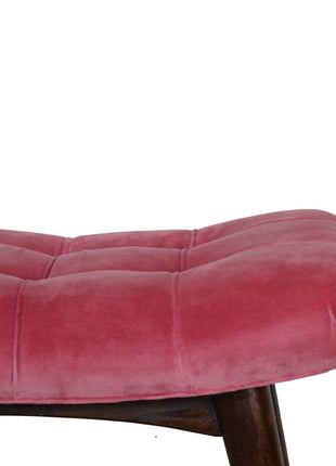 Pink Cotton Velvet Curved Bench