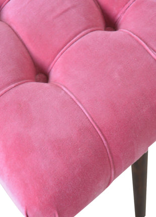 Pink Cotton Velvet Curved Bench