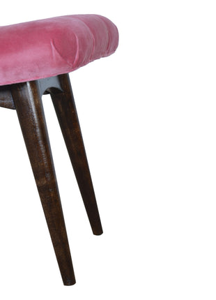 Pink Cotton Velvet Curved Bench