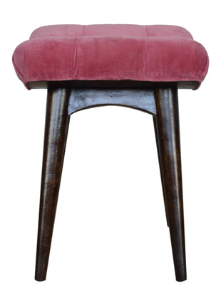 Pink Cotton Velvet Curved Bench