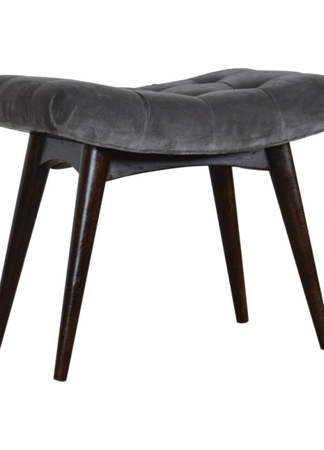 Grey Cotton Velvet Curved Bench