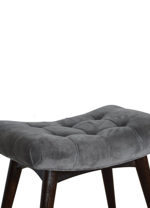 Grey Cotton Velvet Curved Bench
