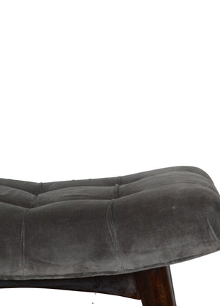 Grey Cotton Velvet Curved Bench