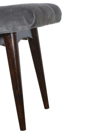 Grey Cotton Velvet Curved Bench