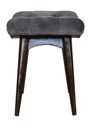 Grey Cotton Velvet Curved Bench